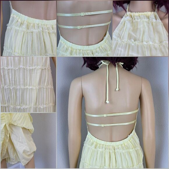 ☔️🔥⏭️NWT Yellow Smocked Halter Neck Backless Dress Small - Picture 9 of 15